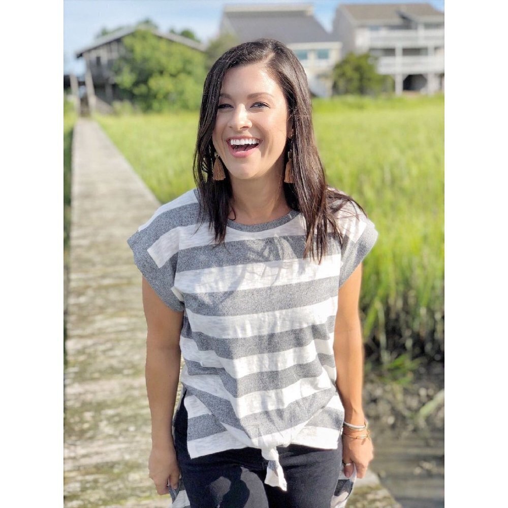 NWT Rethm Gray & White Stripe Tied Front Knot Hi-Lo Tunic Tee | Size Medium